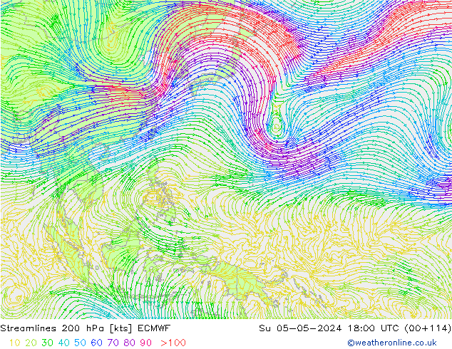 ветер 200 гПа ECMWF Вс 05.05.2024 18 UTC