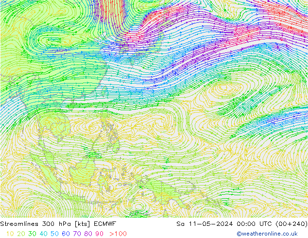 Stroomlijn 300 hPa ECMWF za 11.05.2024 00 UTC