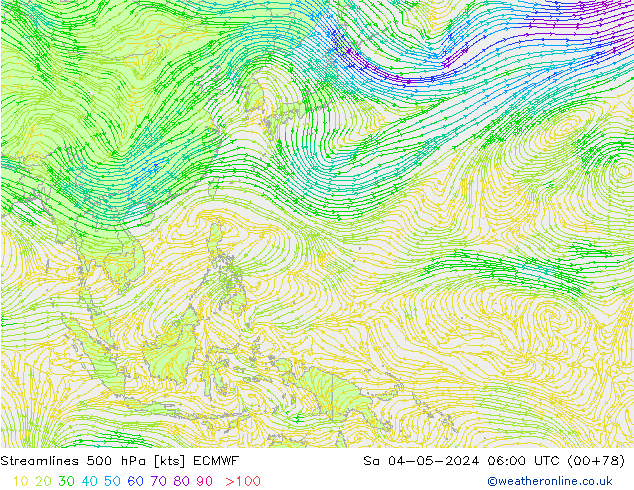 ветер 500 гПа ECMWF сб 04.05.2024 06 UTC