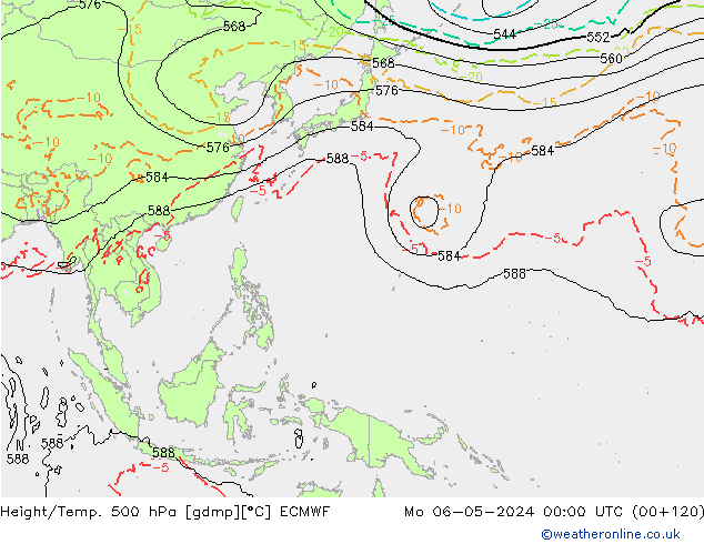 Z500/Rain (+SLP)/Z850 ECMWF Po 06.05.2024 00 UTC