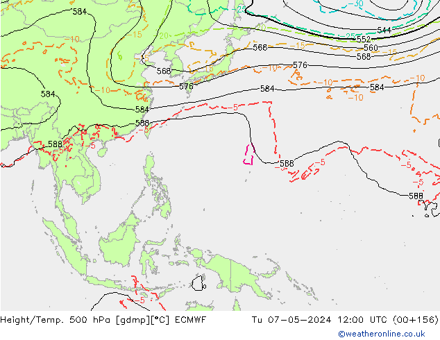 Z500/Rain (+SLP)/Z850 ECMWF wto. 07.05.2024 12 UTC