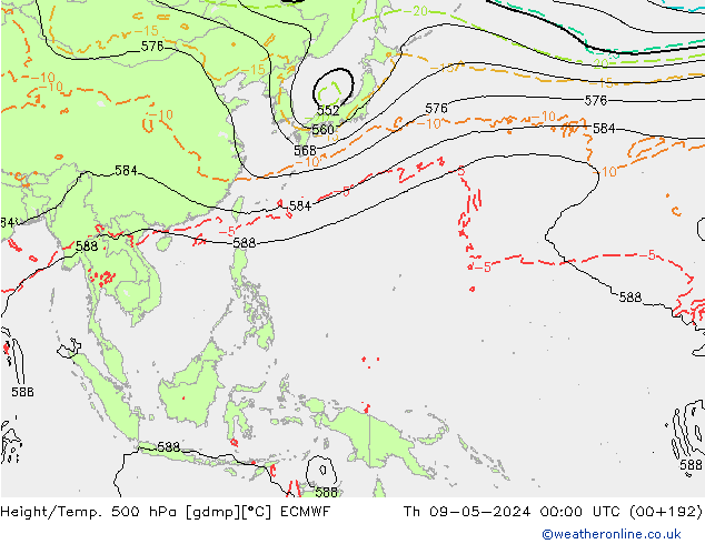 Z500/Rain (+SLP)/Z850 ECMWF Th 09.05.2024 00 UTC