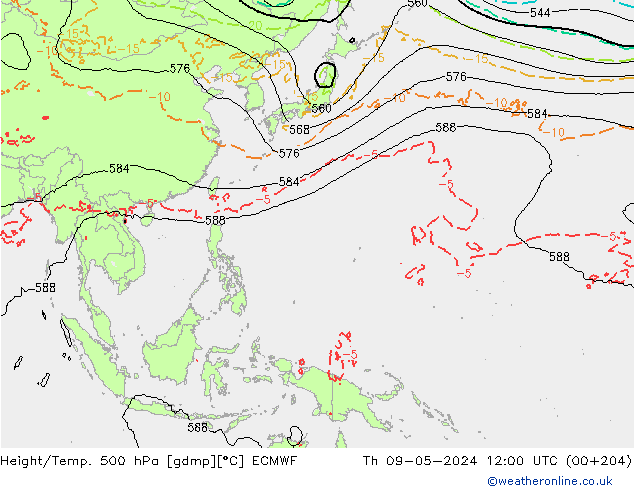 Z500/Rain (+SLP)/Z850 ECMWF Th 09.05.2024 12 UTC