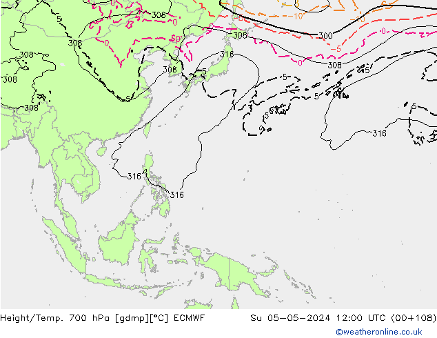 Height/Temp. 700 hPa ECMWF  05.05.2024 12 UTC