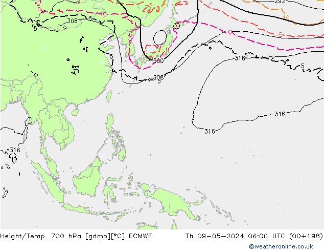 Height/Temp. 700 hPa ECMWF Th 09.05.2024 06 UTC