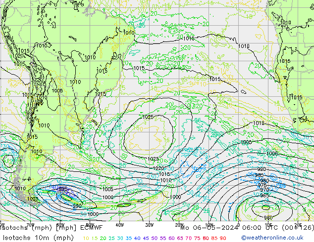 Isotachs (mph) ECMWF  06.05.2024 06 UTC