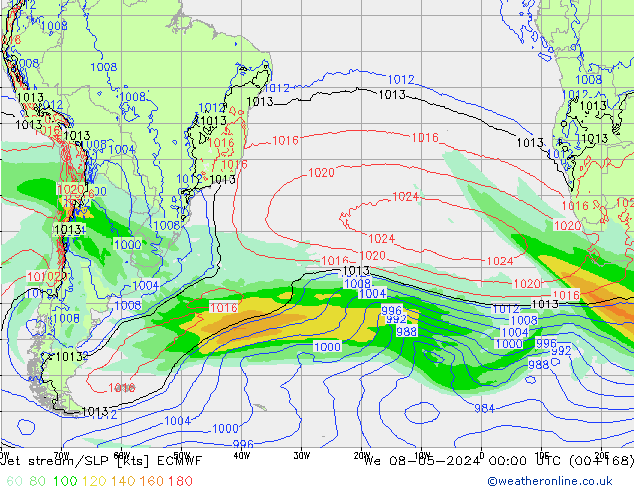 Jet stream/SLP ECMWF We 08.05.2024 00 UTC