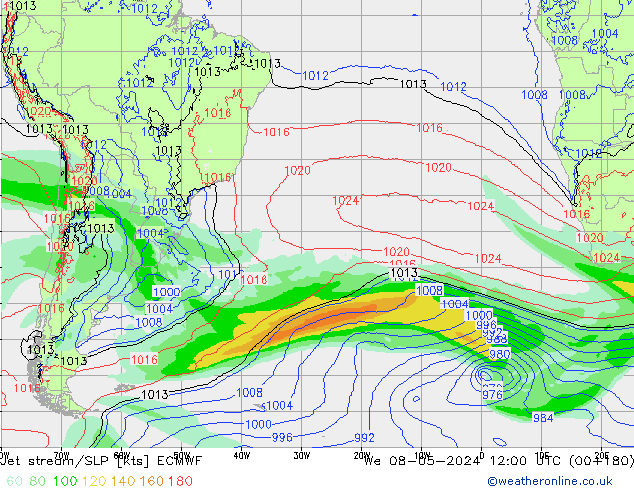 Straalstroom/SLP ECMWF wo 08.05.2024 12 UTC