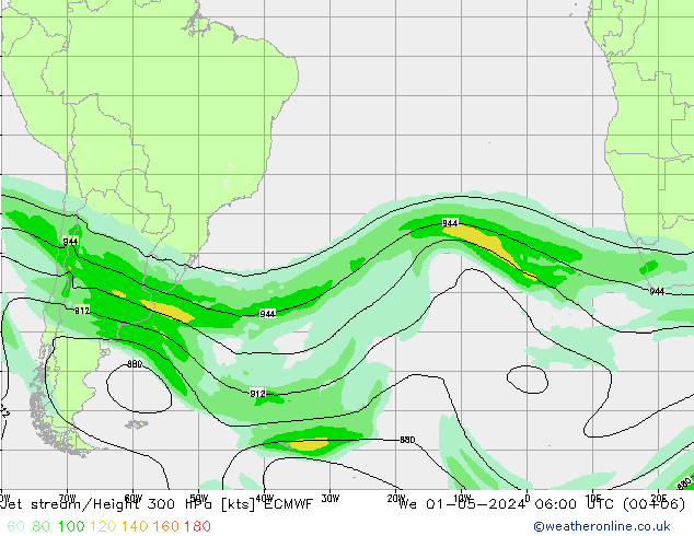 Jet stream/Height 300 hPa ECMWF We 01.05.2024 06 UTC