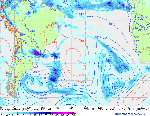 Z500/Rain (+SLP)/Z850 ECMWF We 01.05.2024 12 UTC