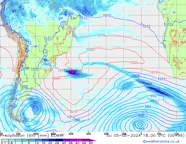 Z500/Yağmur (+YB)/Z850 ECMWF Paz 05.05.2024 00 UTC