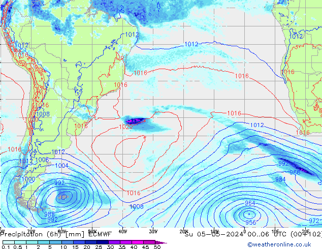 Precipitation (6h) ECMWF Su 05.05.2024 06 UTC