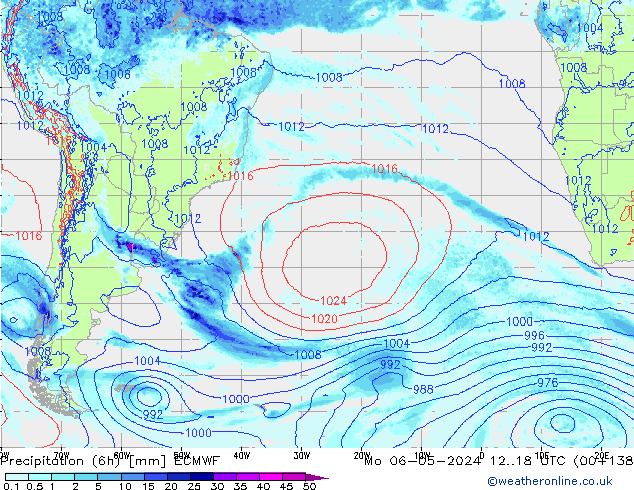 Precipitation (6h) ECMWF Mo 06.05.2024 18 UTC