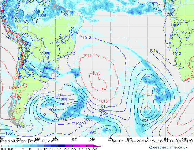 Precipitation ECMWF We 01.05.2024 18 UTC