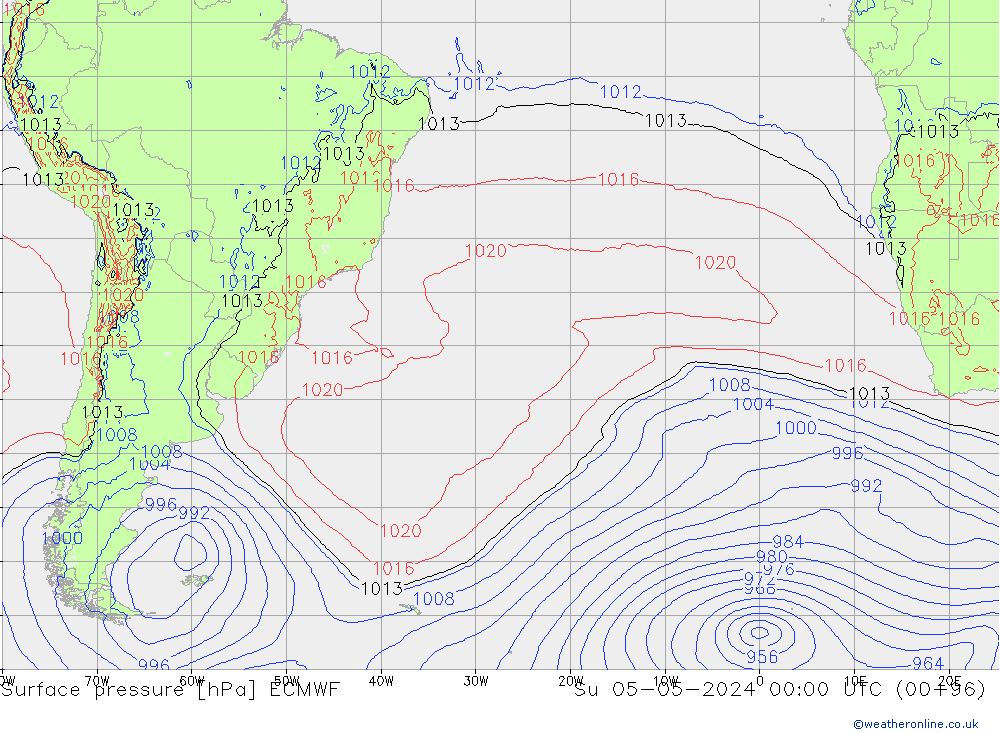 pressão do solo ECMWF Dom 05.05.2024 00 UTC