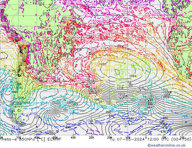 Theta-e 850hPa ECMWF  07.05.2024 12 UTC