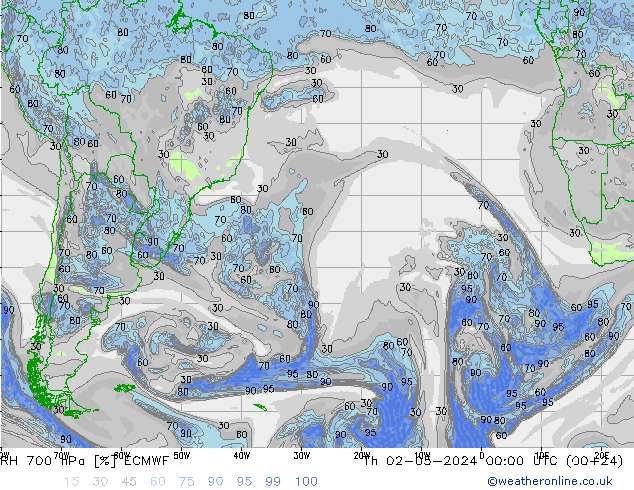 RH 700 hPa ECMWF Th 02.05.2024 00 UTC