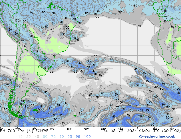 RH 700 hPa ECMWF nie. 05.05.2024 06 UTC