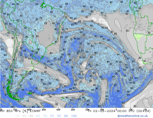 RH 850 hPa ECMWF Th 02.05.2024 00 UTC