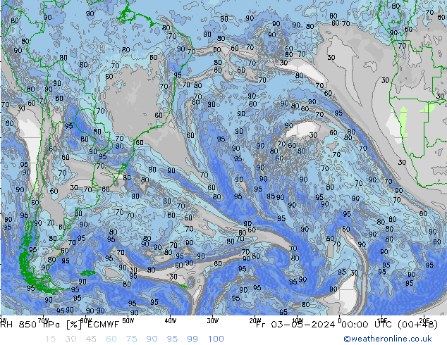 Humidité rel. 850 hPa ECMWF ven 03.05.2024 00 UTC