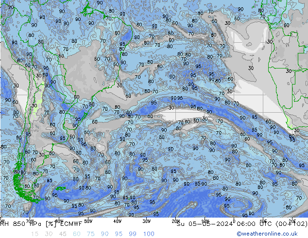 RH 850 hPa ECMWF Dom 05.05.2024 06 UTC