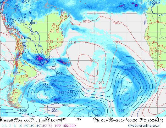 Totale neerslag ECMWF do 02.05.2024 00 UTC