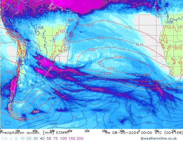 Precipitation accum. ECMWF We 08.05.2024 00 UTC