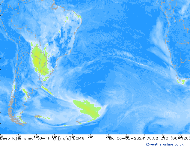 Deep layer shear (0-1km) ECMWF  06.05.2024 06 UTC