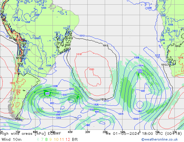 High wind areas ECMWF mié 01.05.2024 18 UTC