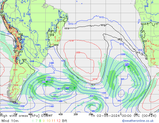 High wind areas ECMWF Th 02.05.2024 00 UTC