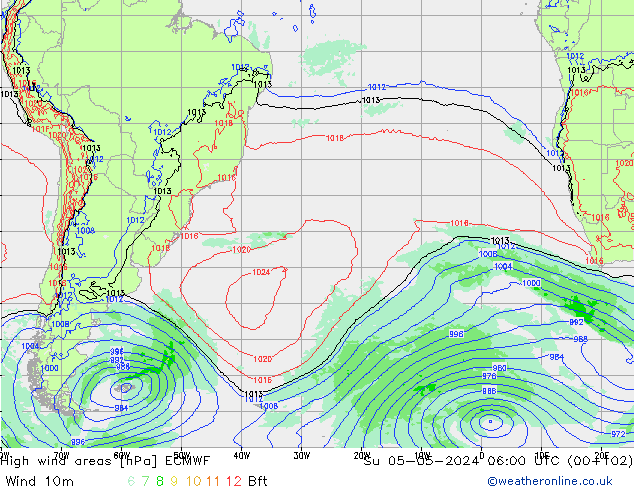 Izotacha ECMWF nie. 05.05.2024 06 UTC