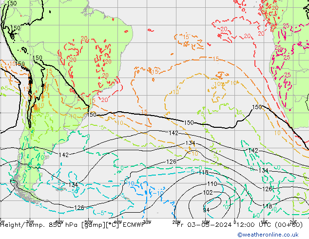 Z500/Rain (+SLP)/Z850 ECMWF Fr 03.05.2024 12 UTC