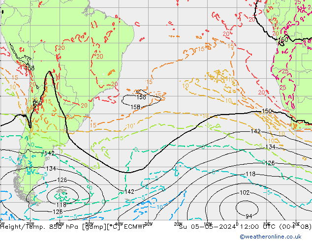 Z500/Rain (+SLP)/Z850 ECMWF Ne 05.05.2024 12 UTC