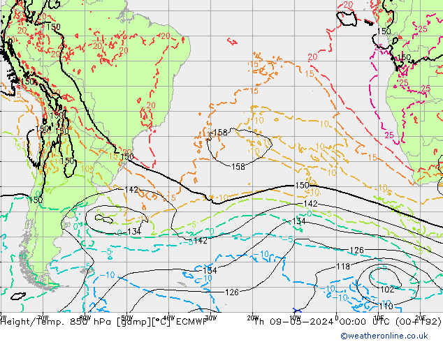 Yükseklik/Sıc. 850 hPa ECMWF Per 09.05.2024 00 UTC
