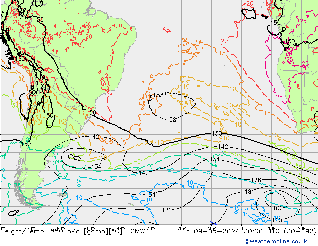 Z500/Rain (+SLP)/Z850 ECMWF czw. 09.05.2024 00 UTC