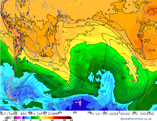 SLP/Temp. 850 hPa ECMWF Do 02.05.2024 00 UTC