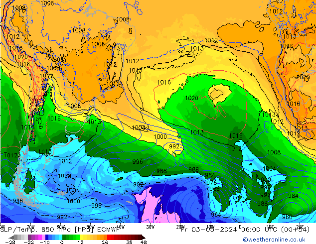 SLP/Temp. 850 hPa ECMWF  03.05.2024 06 UTC