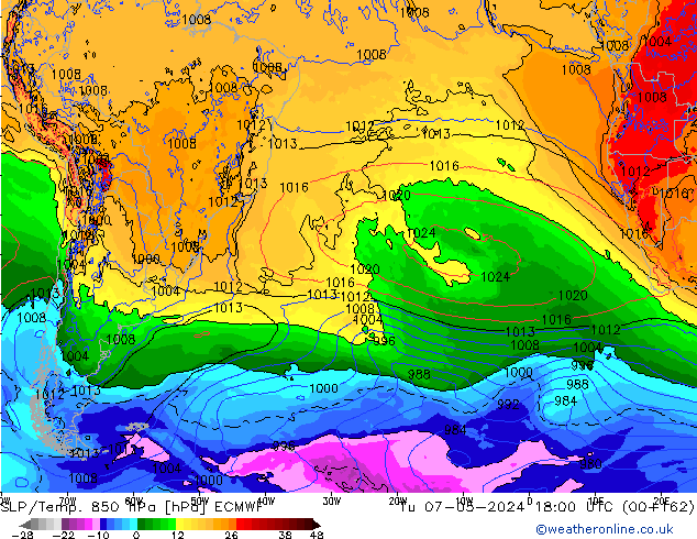 SLP/Temp. 850 hPa ECMWF  07.05.2024 18 UTC