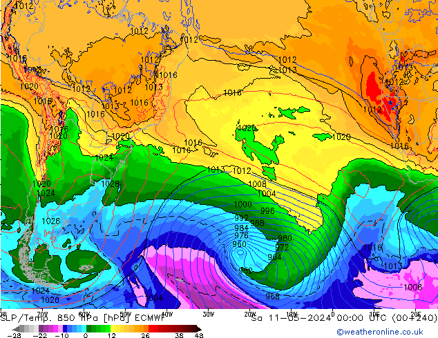 SLP/Temp. 850 hPa ECMWF Sa 11.05.2024 00 UTC