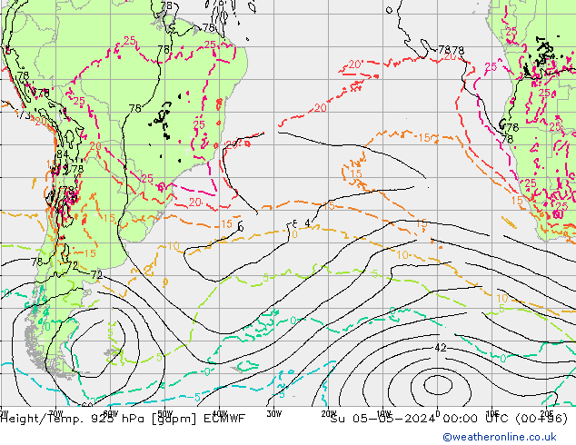 Height/Temp. 925 hPa ECMWF Dom 05.05.2024 00 UTC