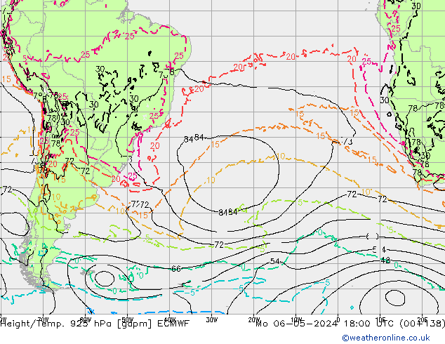 Yükseklik/Sıc. 925 hPa ECMWF Pzt 06.05.2024 18 UTC