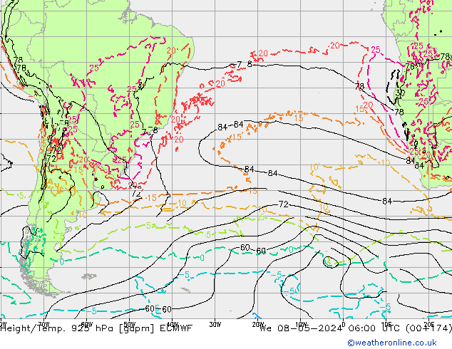 Height/Temp. 925 hPa ECMWF We 08.05.2024 06 UTC