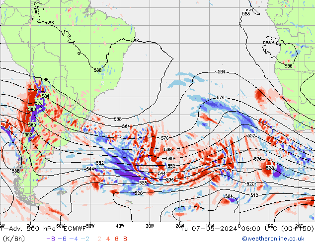 T-Adv. 500 hPa ECMWF Sa 07.05.2024 06 UTC