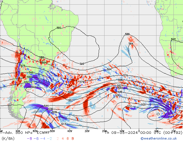 T-Adv. 500 hPa ECMWF czw. 09.05.2024 00 UTC