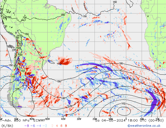 T-Adv. 850 hPa ECMWF sam 04.05.2024 18 UTC