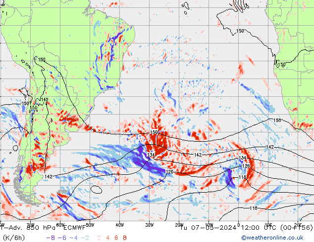 T-Adv. 850 hPa ECMWF Di 07.05.2024 12 UTC