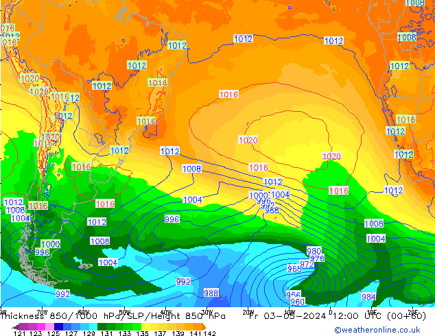 Espesor 850-1000 hPa ECMWF vie 03.05.2024 12 UTC