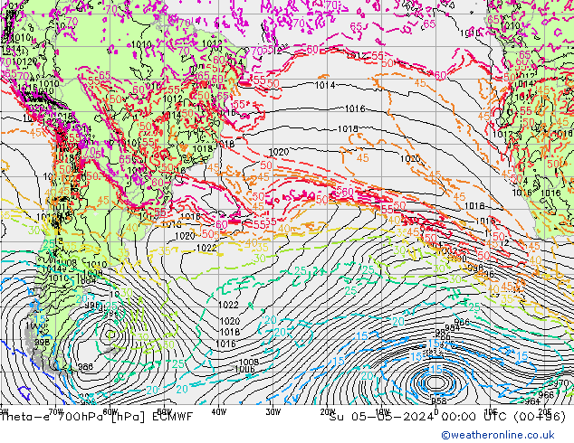 Theta-e 700hPa ECMWF Dom 05.05.2024 00 UTC