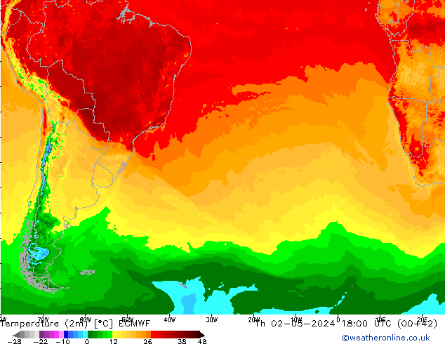 Temperatura (2m) ECMWF gio 02.05.2024 18 UTC