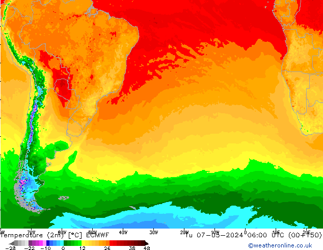 Temperature (2m) ECMWF Út 07.05.2024 06 UTC